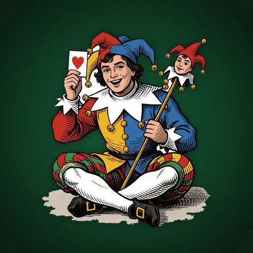 The Jolly icon, a laughing jester in red, yellow and blue
